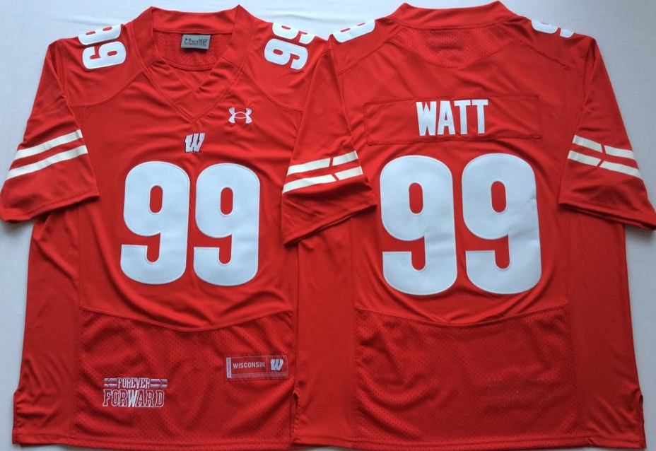 NCAA Men Wisconsin Badgers Red #99 WATT->ncaa teams->NCAA Jersey